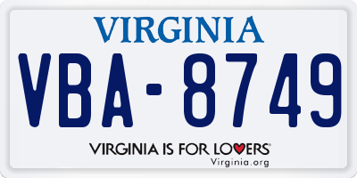 VA license plate VBA8749
