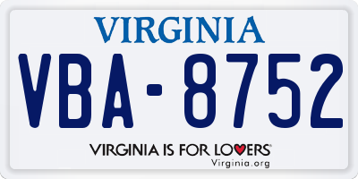 VA license plate VBA8752