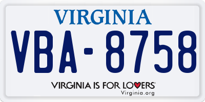 VA license plate VBA8758