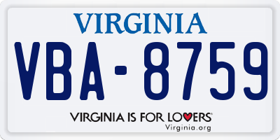 VA license plate VBA8759
