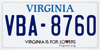VA license plate VBA8760