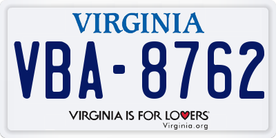 VA license plate VBA8762