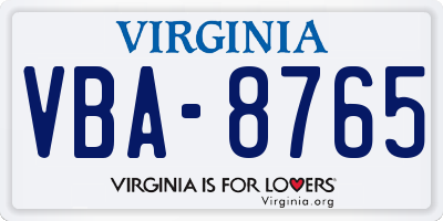 VA license plate VBA8765