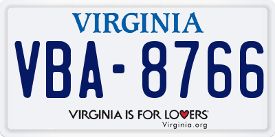 VA license plate VBA8766