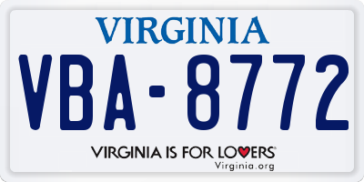 VA license plate VBA8772