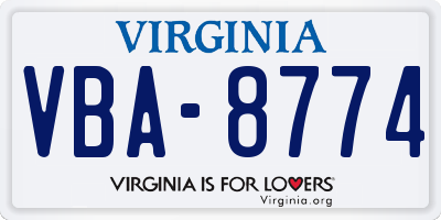 VA license plate VBA8774