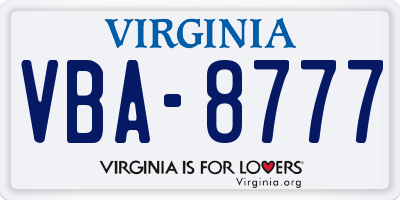 VA license plate VBA8777