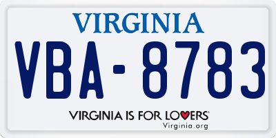 VA license plate VBA8783