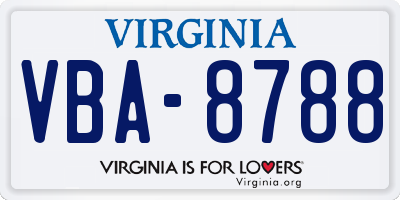 VA license plate VBA8788