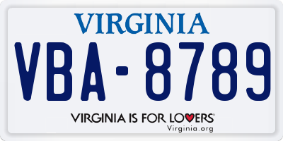 VA license plate VBA8789