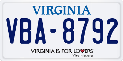 VA license plate VBA8792
