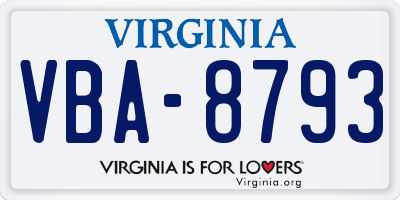 VA license plate VBA8793