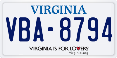 VA license plate VBA8794