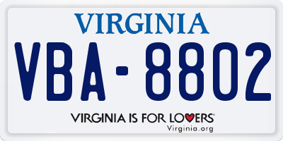 VA license plate VBA8802