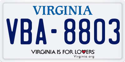 VA license plate VBA8803