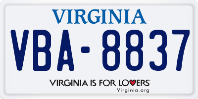 VA license plate VBA8837