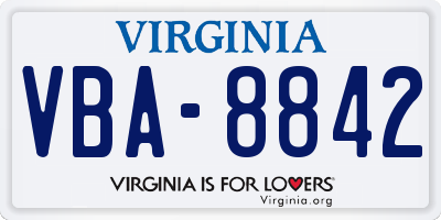 VA license plate VBA8842