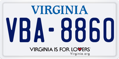 VA license plate VBA8860