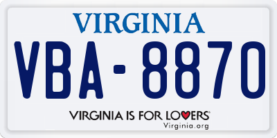 VA license plate VBA8870