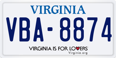 VA license plate VBA8874