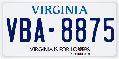 VA license plate VBA8875