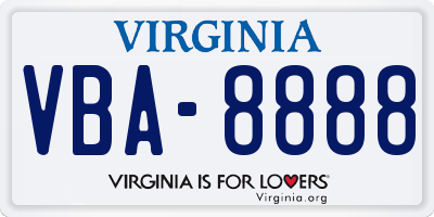 VA license plate VBA8888