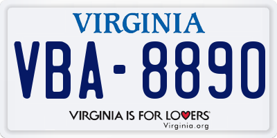 VA license plate VBA8890