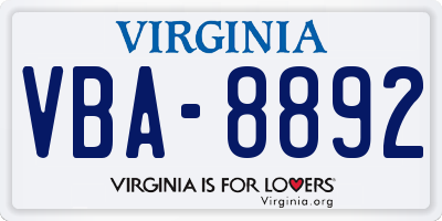 VA license plate VBA8892