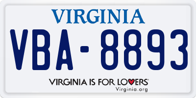 VA license plate VBA8893
