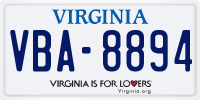 VA license plate VBA8894