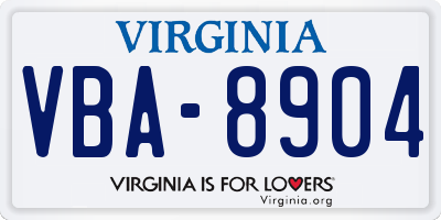 VA license plate VBA8904