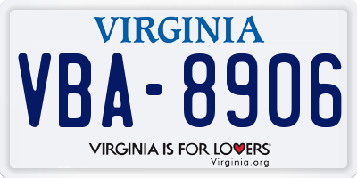 VA license plate VBA8906