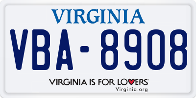 VA license plate VBA8908