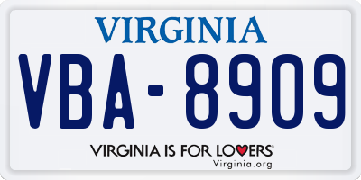 VA license plate VBA8909