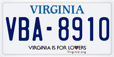 VA license plate VBA8910