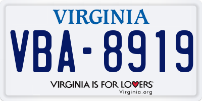 VA license plate VBA8919