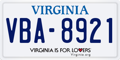 VA license plate VBA8921