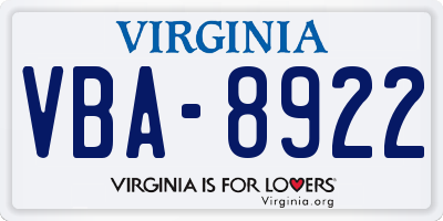 VA license plate VBA8922