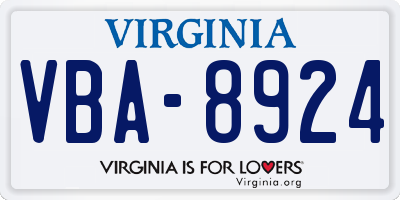 VA license plate VBA8924