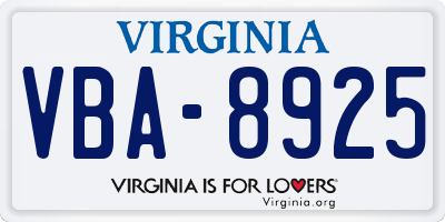 VA license plate VBA8925