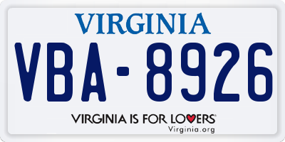 VA license plate VBA8926