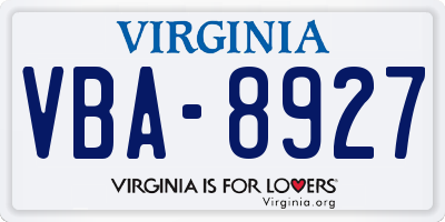 VA license plate VBA8927