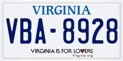 VA license plate VBA8928