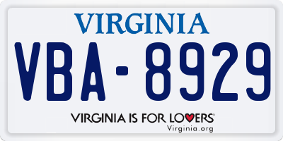 VA license plate VBA8929