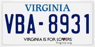 VA license plate VBA8931