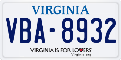 VA license plate VBA8932