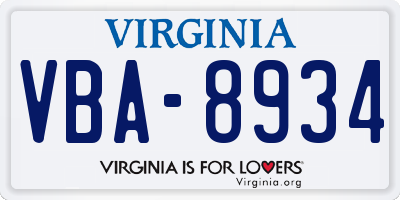 VA license plate VBA8934