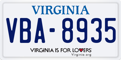 VA license plate VBA8935