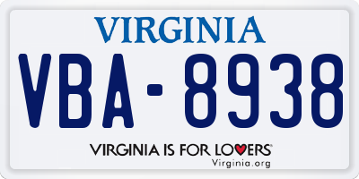 VA license plate VBA8938
