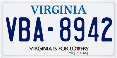 VA license plate VBA8942